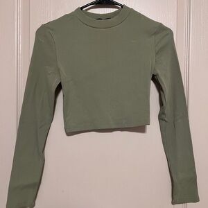 Sage Green Long Sleeve Crop Top